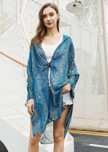 Blue Flora Airy Cover Up - Shopmossrose